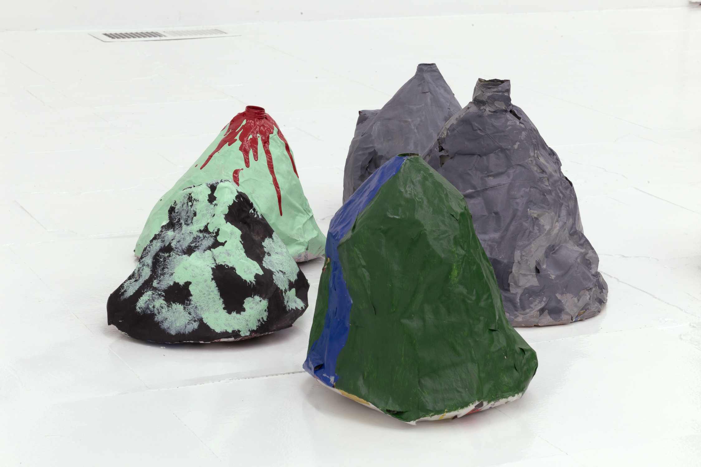 Close up of papier mache volcanoes
