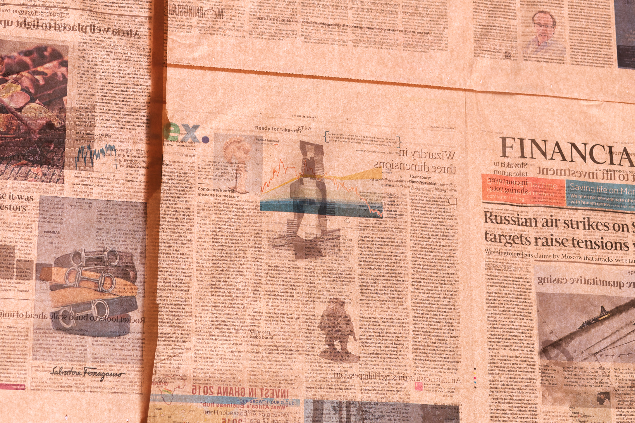 Financial Times newspaper overlaps to cover the window